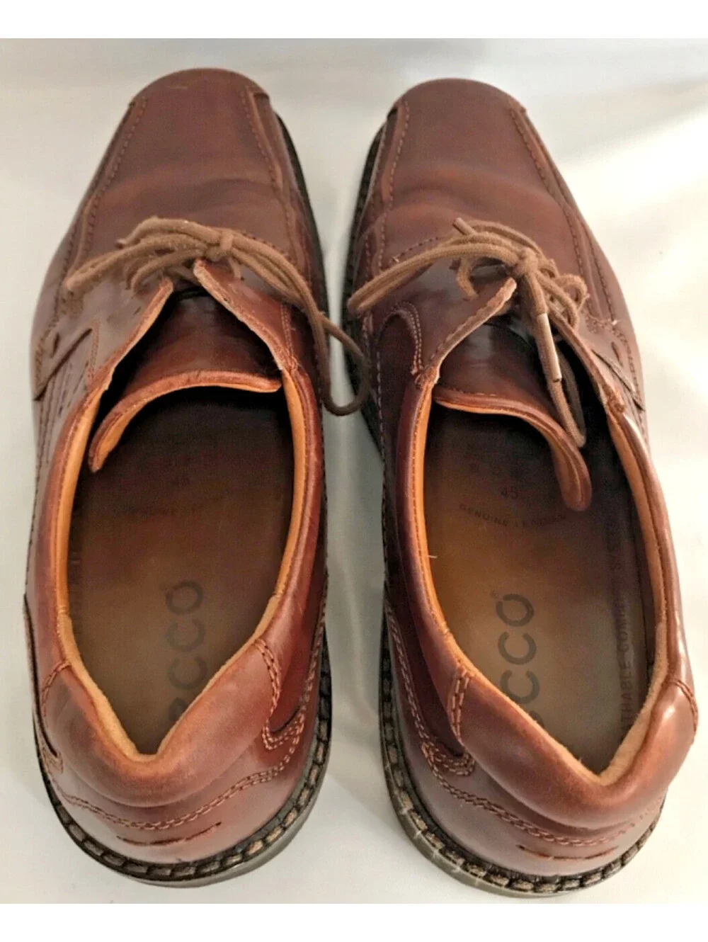 ECCO Dress Shoes Mens EU 45 US 12 Casual Oxford Brown Leather Lace Up Square Toe